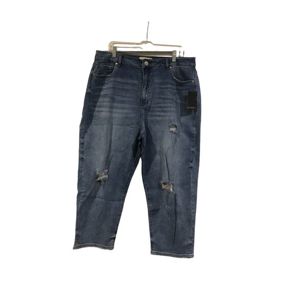 NWT NEW‎ Eloquii Classic Fit Stretch Denim Mom Jean Denim Jeans Distressed - Picture 8 of 16